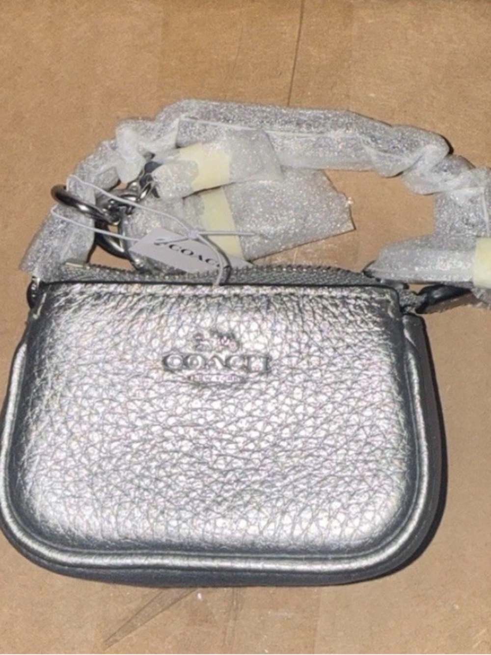 Coach Metallic Silver Mini keychain  Pouch